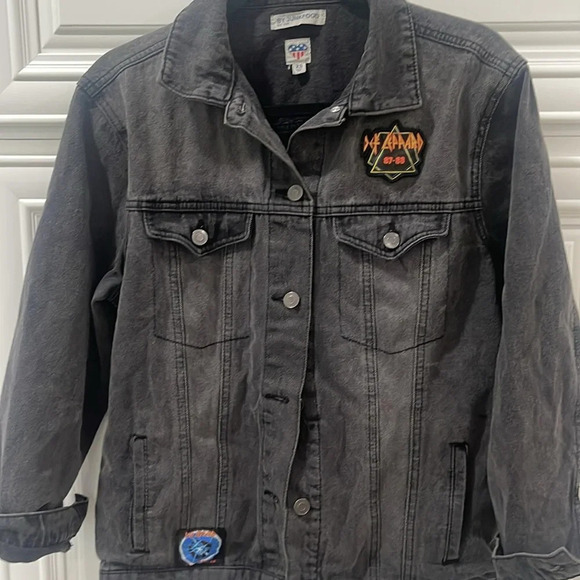 Leppard Ash Grey Black Junkfood denim Jean Patch Long Sleeve Oversized Jacket XS - Picture 13 of 13